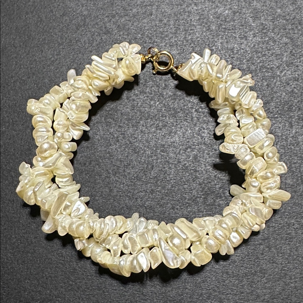 Twisted Triple Strand Freshwater Pearl Chip Vintage Bracelet